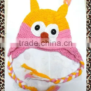 Wholesale STOCK Pink-yellow Winter Owl Hat Purple Crochet Baby Hat thumbnail-1