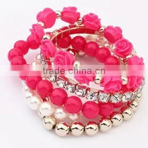 2016 Trendy Fashion Candy Color Pearl Rose Flower Multilayer Charm Bracelet & Bangle For Women Fashion Jewelry thumbnail-1