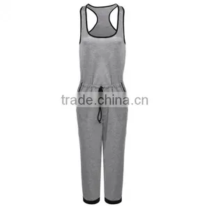 New Fashion O Neck Sleeveless Gray Calf-length Jumpsuit Drawstring Waist Pocket Casual Leisure Loose Romper Sexy Women Playsuit thumbnail-2