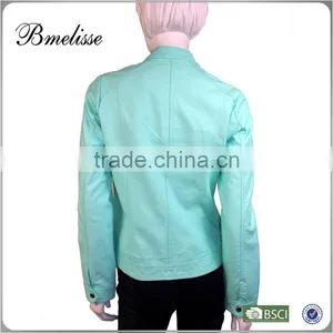 2014-2015 Wholesale Genuine Leather Jacket Stylish Women's Blue Leather Jacket thumbnail-2