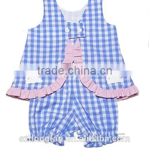 New Arrive Blue Check Easter Bunnies Baby Outfit Little Girls Summer Ruffle Sets thumbnail-2