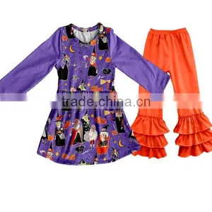Wholesale Fall Winter Print Halloween Clothing Triple Ruffle Toddler Clothes Clothing Set thumbnail-1