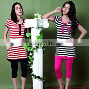 Wholesale Custom Summer Casual Cotton Yarn Dyed 2pcs Striped Pajamas for Women thumbnail-1