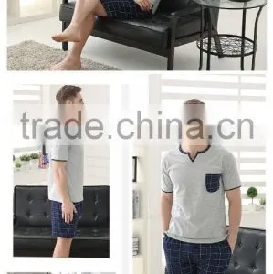 In the Summer of 2016 the European and American New Men Checked Suit Pajamas Leisurewear High-grade Knitted Cotton Leisure With thumbnail-2