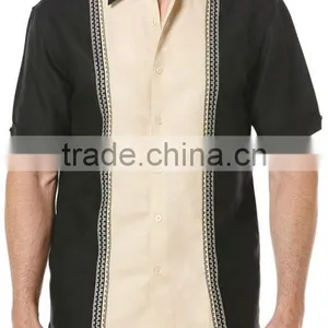Short Sleeve Shirt With Contrast Large Panels And Geo Embroidery thumbnail-1