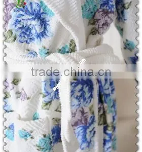 Reactive Printed Shawl Collar Bathrobe Morning Gown-woman thumbnail-3