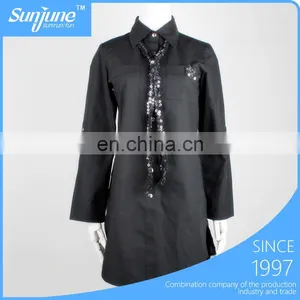Spread Collar Fashion Style Women Long Shirts With Sequins Tie Non Iron thumbnail-1