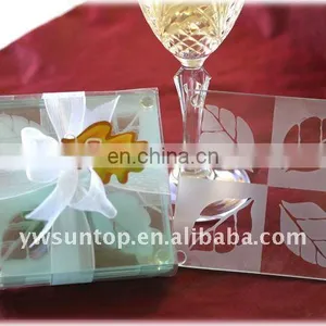 Leaf Patterns Glass Coaster Wedding Table Return Gift for Guests thumbnail-1