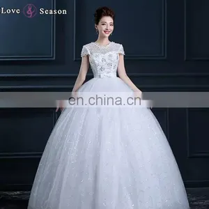 LSO021 Wedding Gown Classic Short Sleeves With Bow at Front White Dresses for Girls thumbnail-1