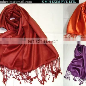 Satin Weave Pure Silk Shawl and Scarf in Wide Range of Colors India thumbnail-1