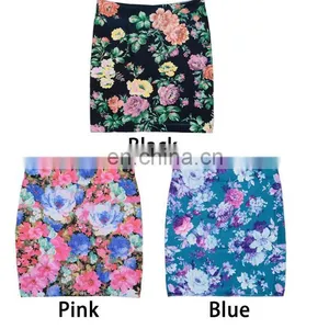 2016 New Style Custom Women's Short Pencil Skirt Flower Print Fashion Mini Skirt thumbnail-2