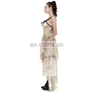 Steampunk Elastic Mesh Assymetrical Long Gown Evening Dress Q-291 thumbnail-3