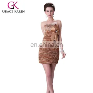 Gold Stretch Satin With Bowknot Short Cheap Cocktail Dresses CL3136 thumbnail-1