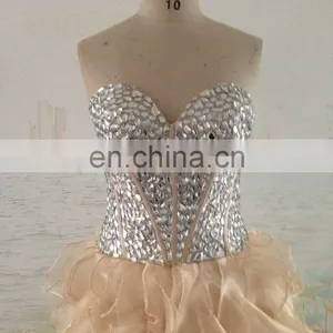 2016 Real Picture Custom Sweetheart With Crystal A-line Prom Dresses Long Organza Zipper Back Party Gowns Vestidos thumbnail-2