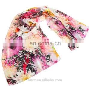 Chinese Large Flowers Women and Girls Silk Scraf thumbnail-2