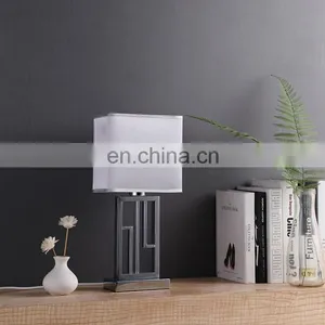 Oriental Modern Design Iron Rectangle Beautiful Bedside Table Lights With Silk Lampshade thumbnail-2