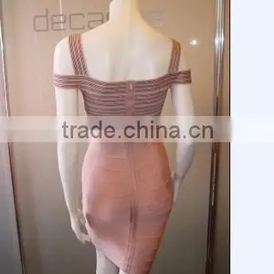Hot Selling TOP Quality Women Sey Jacquard Pink Rayon Bandage Dress 2015 Ladies Designer Bodycon HL Bandage Dress For Girls Band thumbnail-3