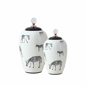 Modern Simple Style Zerba Flower Grass Painting Lidded Ceramic Vases For Home Table Decoration thumbnail-1