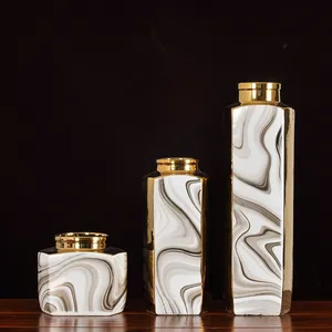 New Chinese Modern Simple Electroplate White Gold Ceramic Vase For Hotel Office thumbnail-2