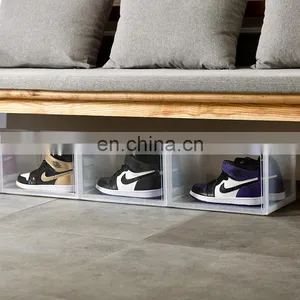 Rectangle DIY Stacking Foldable Tidy Display Shoe Container Transparent Portable Drop Front Organizer Plastic Shoe Box thumbnail-2