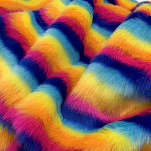 Rainbow Faux Fur Fabrics Long Pile Fabrics Fake Fur Artificial Fur Plush Fabrics thumbnail-2