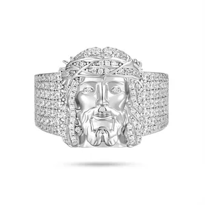 Shining Star Jewelry 925 Sterling Silver Mens Moissanite Hip Hop Jesus Ring thumbnail-2