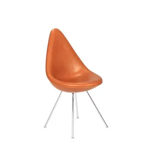 Drop Chair Arne Jacobsen 1958 Replica, Mid‑Century Modern Leather Upholstered Dining Chair With Chrome Wire Legs for Home Hotel Cafe thumbnail-2