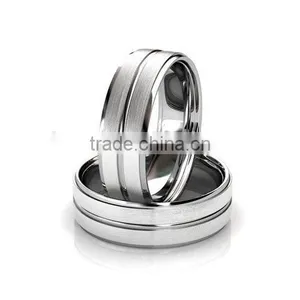 Custom Couple Ring Classic Wedding Band With High Polish Groove thumbnail-1