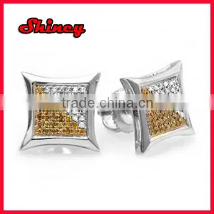 White & Yellow Round Diamond Micro Pave Setting Kite Shape Stud Earrings Designer Silver Earring With Pave cz thumbnail-1