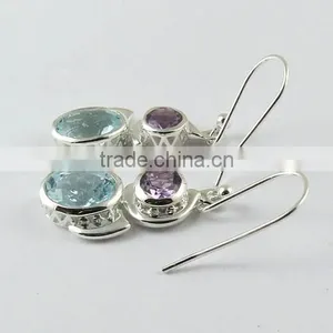 Love Power !! Blue Topaz & Amethyst 925 Sterling Silver Earring, 925 Sterling Silver Jewelry, Gemstone Silver Jewelry thumbnail-4