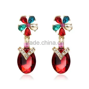 NEW Women Green Crystal Gold Plated Drop Dangle Earrings thumbnail-2