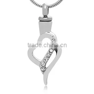 China Supply 316 Stainless Steel Pets Keepsake Silver Crystal Urn Pendant Graceful Women's Hollow Out Heart Cremation Pendant thumbnail-1