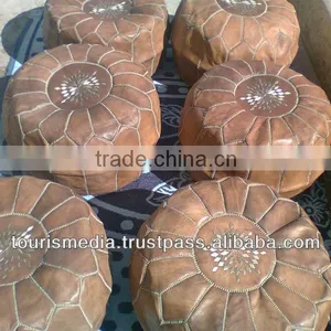 Dark Tan Handmade Moroccan Leather Pouffe Ottomans Pouf thumbnail-1