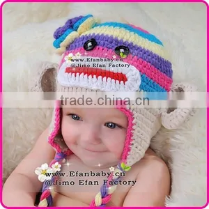 Monkey Shaped Knitting Baby Hat Handmade Crochet Hat With Tassel thumbnail-2