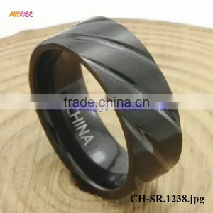 Fashion Ring Jewelry Rotating Grooves Surface Black MENS TITANIUM RINGS thumbnail-1