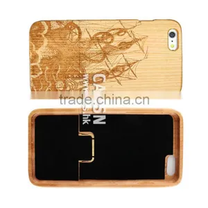 Genuine Handmade Wooden Custom Logo Dark Blue Smart Phone Case Leather thumbnail-3