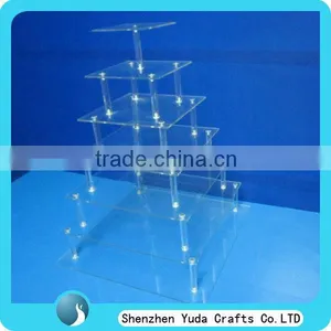 Crystal Like Square Clear Acrylic 7 Tier Wedding Cake Stand Good Quality Cheap Custom Made in China thumbnail-1