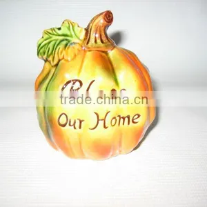 Decorative Ceramic Pumpkin With Metal Leaf thumbnail-1