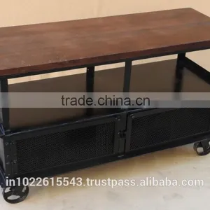Industrial Side Table With Wheels, Metal Side Table, Metal Vintage tv Unit thumbnail-2