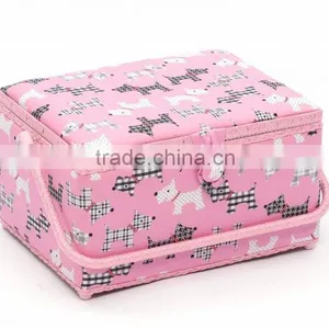 Dog Print Wooden Sewing Tool Basket w/ Accessories thumbnail-1