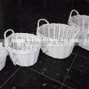 Deep Oval White Wicker Kitchen Crafts Bathroom Storage Basket Wholesale thumbnail-1