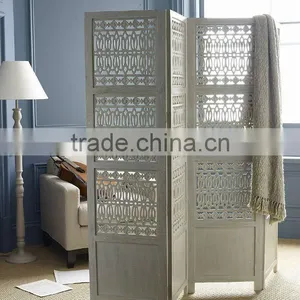 Grey Washed Carved Room Screen thumbnail-1