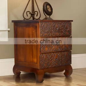 Bedside Batik Walnut Teak Wood Furniture thumbnail-1