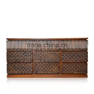 Buffet Console Batik Carved Brown Teak Wood Furniture thumbnail-3