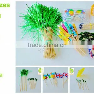 Ornate Paper Flag Cocktail Umbrella Decor Wood Toothpick thumbnail-1