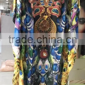 SILK CREPE Crystal Embellished Lace up Kaftan CAFTAN Tunic Poncho Blouse thumbnail-2