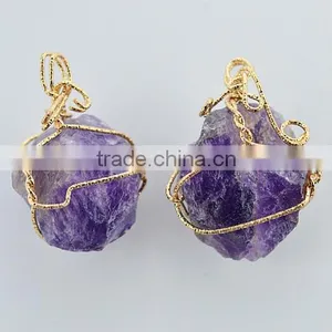 White Quartz Stone Pendant Charms Diy Wire Wrapped Quartz Pendant Jewelry Component 2016 thumbnail-5