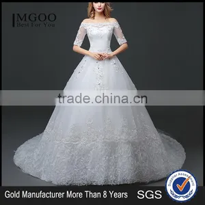 MGOO Manufacturer Off Shoulder Tail Wedding Dress Lace Up Ballgown Skirt Maternity Wedding Brail Party Dress thumbnail-1