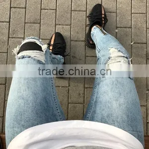 Hotsale High Quanlity New Style Jeans Pent Men Blue Distressed Leather Biker Jeans With Zipper for Men Wholesale China thumbnail-3