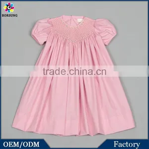 Baby Cotton Frocks Designs Pink Puff Sleeve Fashion Girls Summer Smocked Dress thumbnail-1
